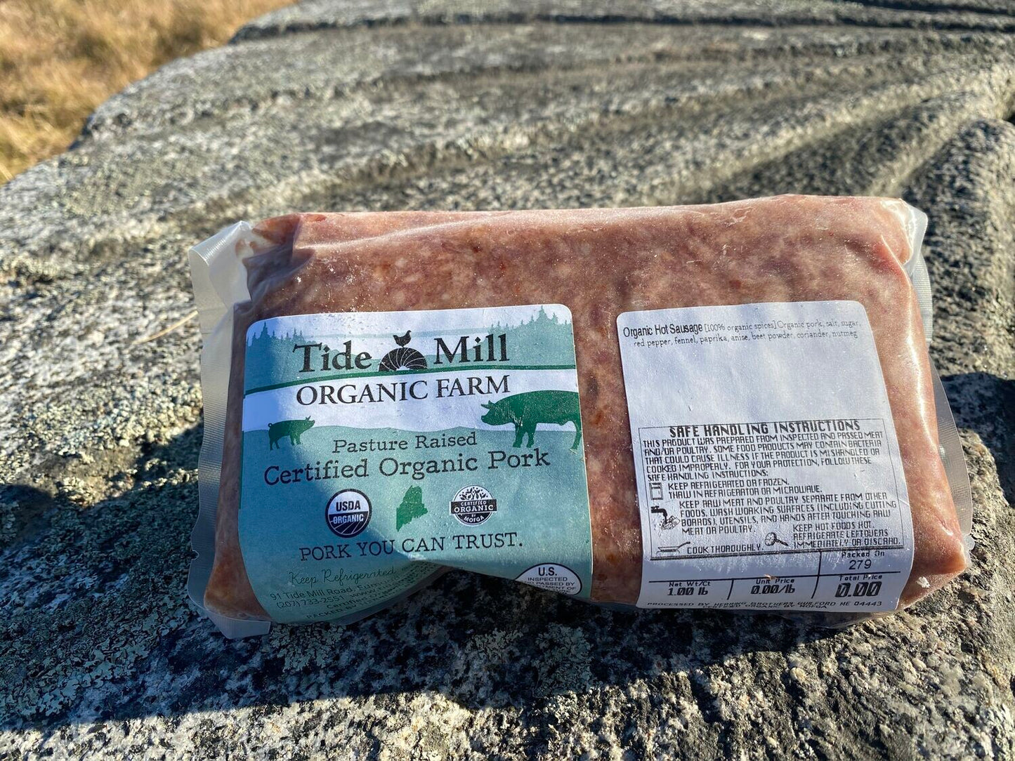 A package of certified organic pork