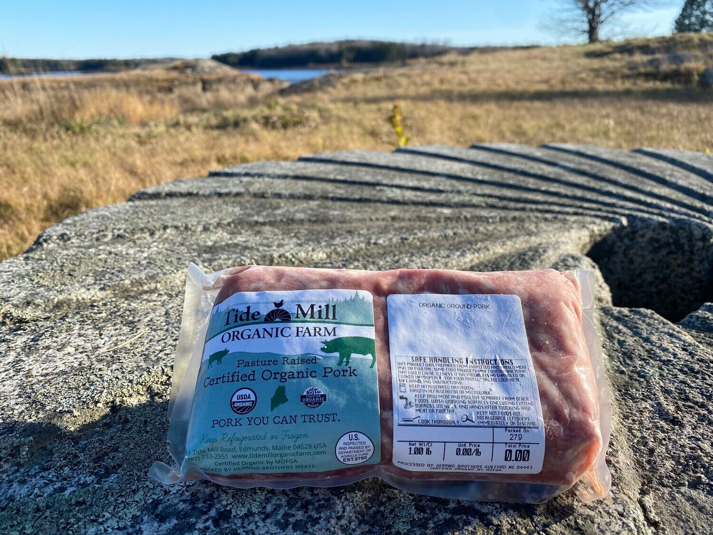 A package of certified organic pork