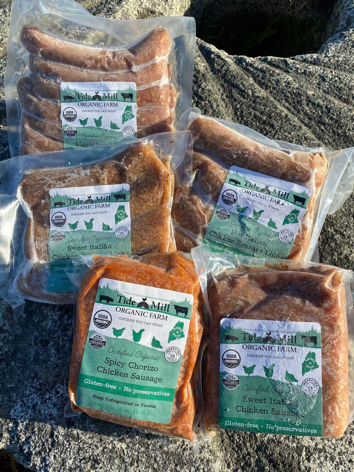 A selection of organic chicken sausages