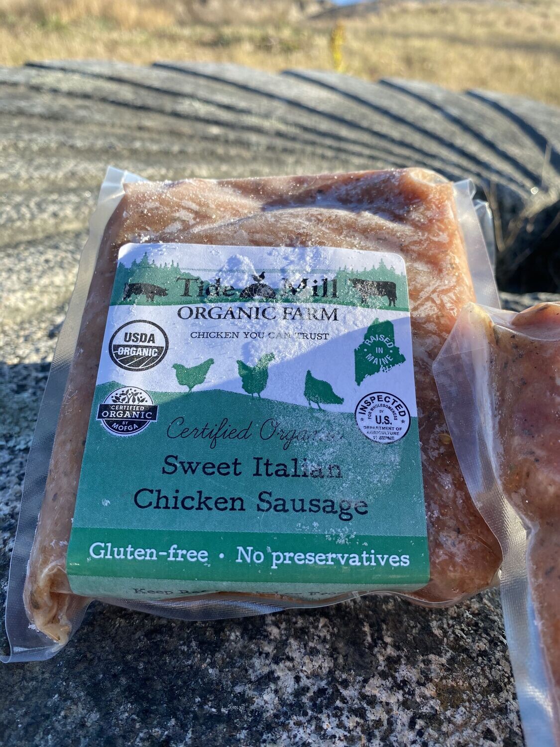 A package of organic sweet italian chicken loose sausage