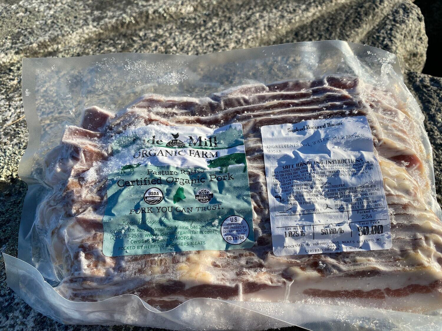 A package of certified organic bacon