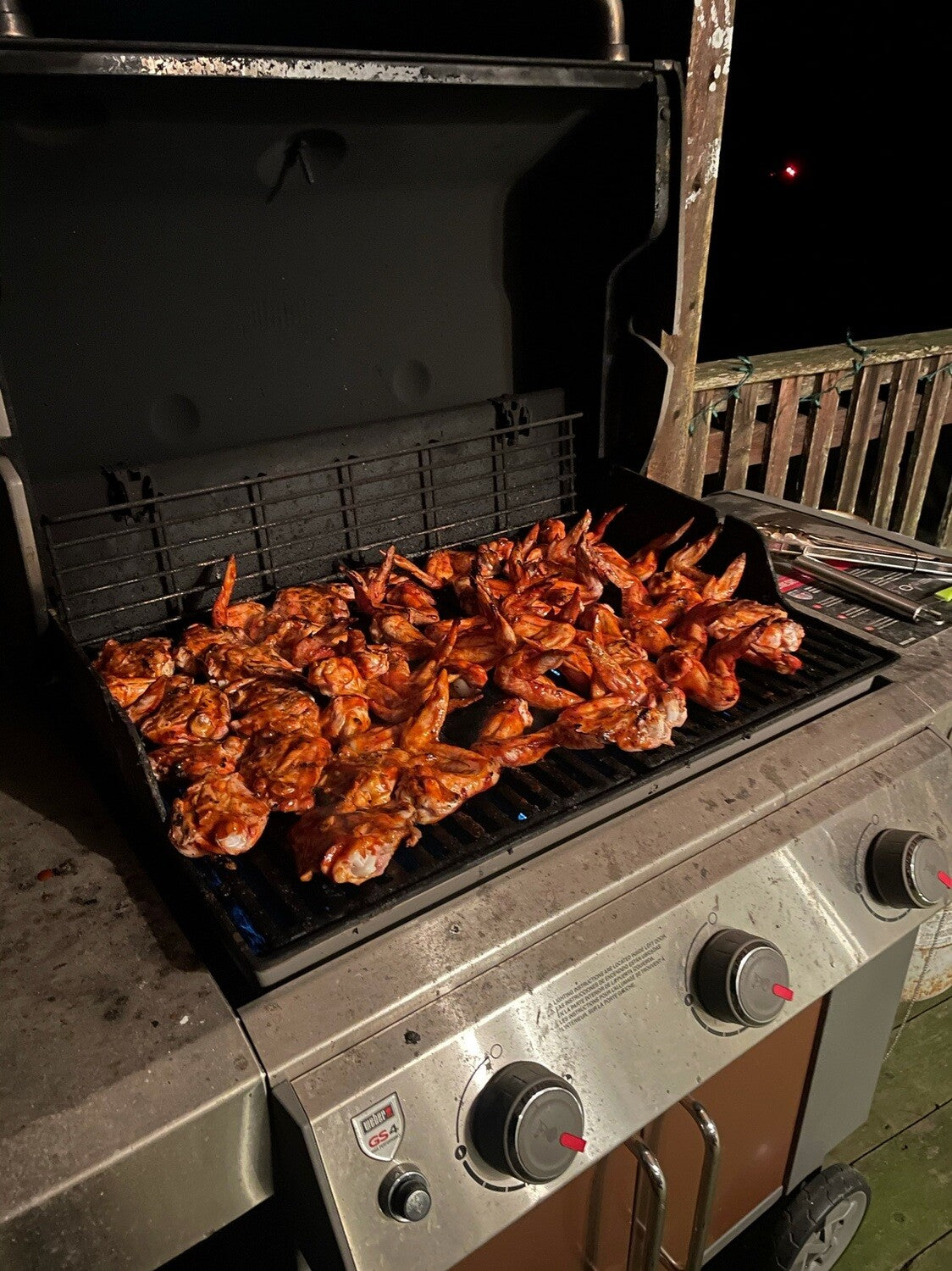 Organic chicken wings on the grill