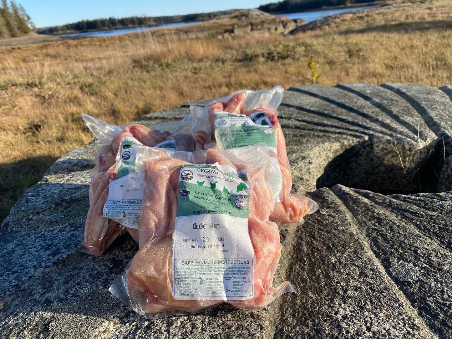 Packages of organic chicken wings