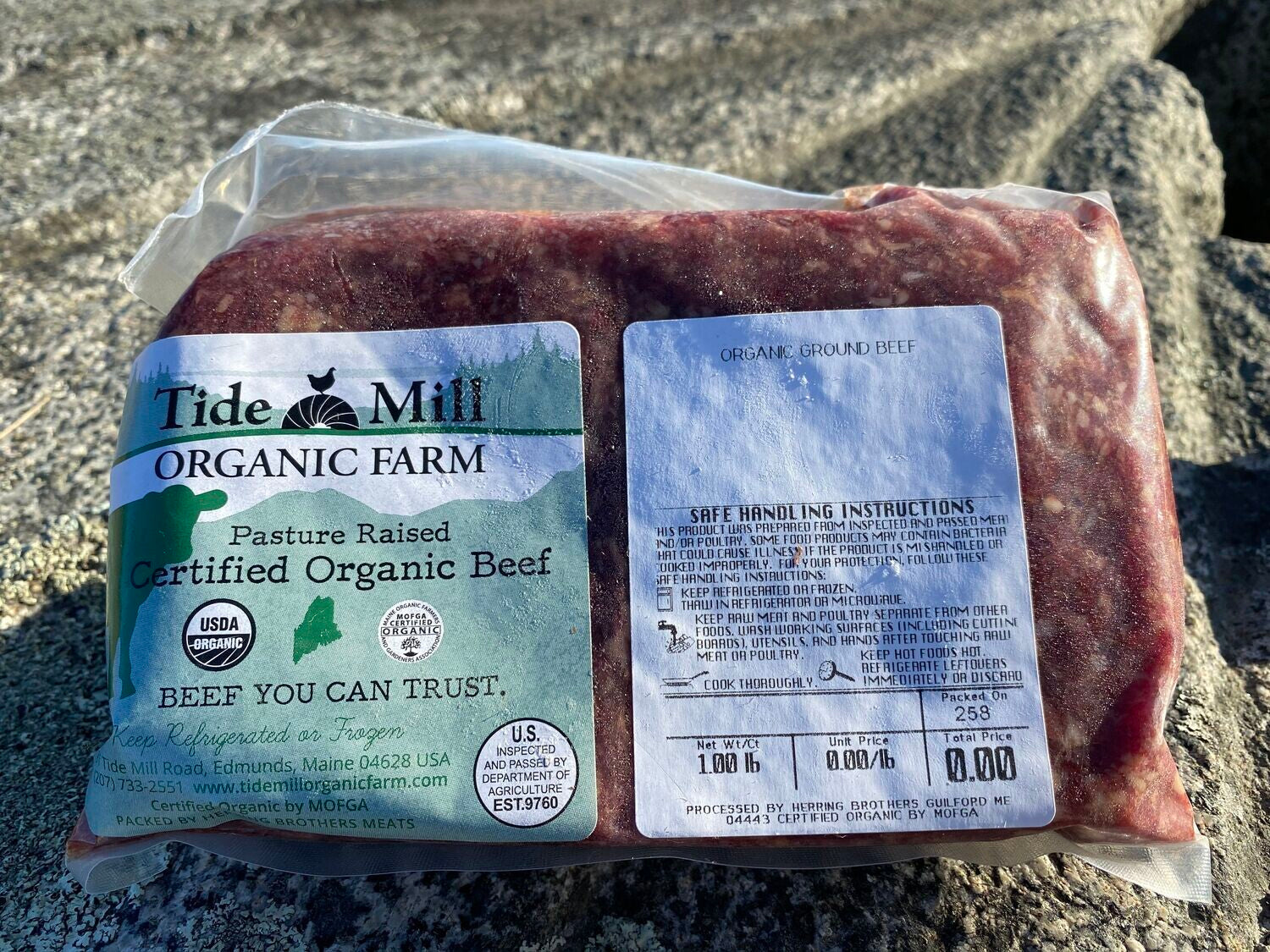 A package of organic ground beef