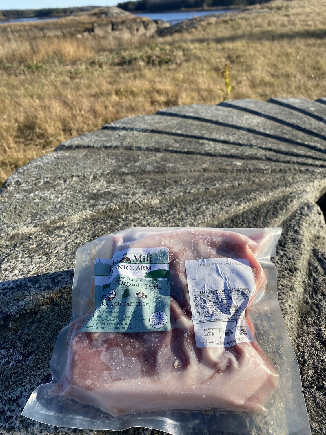 A package of certified organic pork